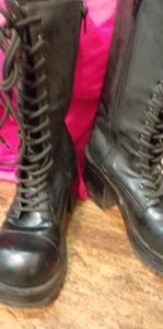 Speedlace Military Combat Boots, Black Leather